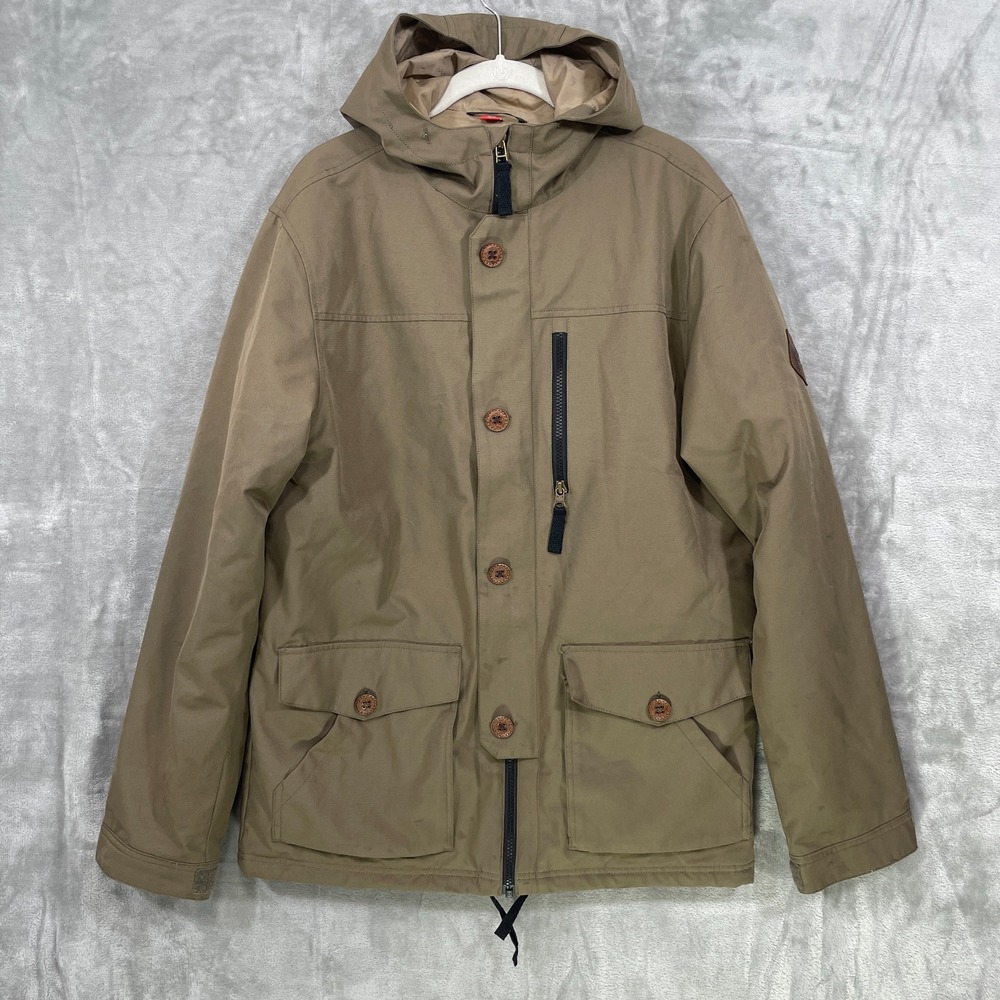 686 Parklan Flight Men's Sz M Insulated Hooded Snowboard Ski Jacket Brown STAIN!